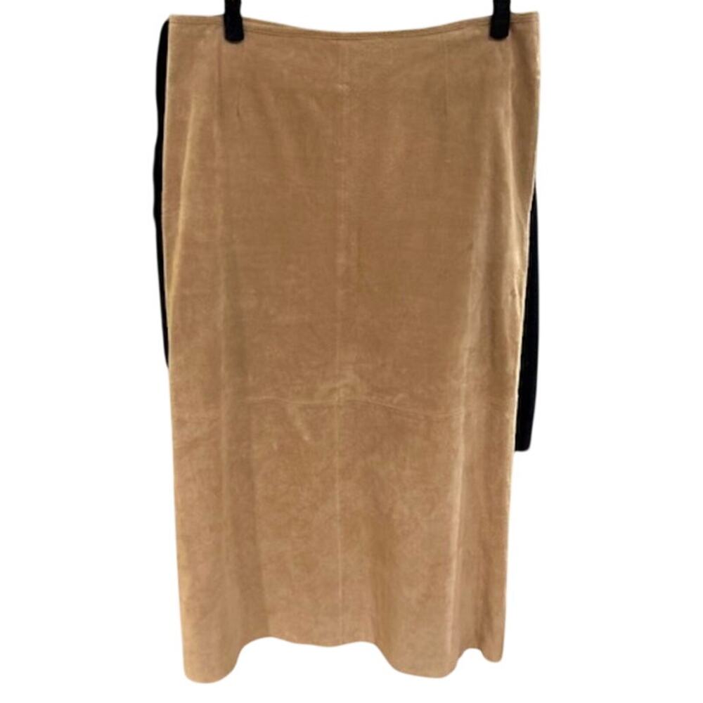 BOSTON PROPER Women's Suede Panel Midi Skirt Size 14 Tan Leather Boho Chic